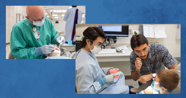 Dental students and clinicians provide oral health care and education to a patient inside a clinical setting at Loma Linda University School of Dentistry