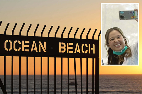 Dr. Saw selfie with Ocean Beach sunset