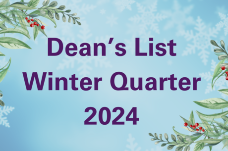 Winter image with text Dean's List Winter Quarter 2024