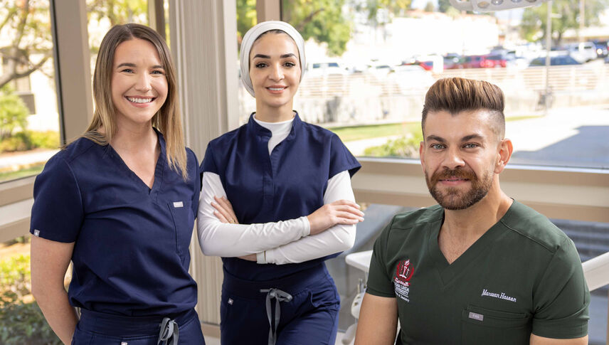 students in dentistry gear