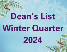 Winter image with text Dean's List Winter Quarter 2024